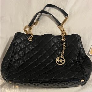 Michael Kors Black Quilted Shoulder Bag with Gold Chain